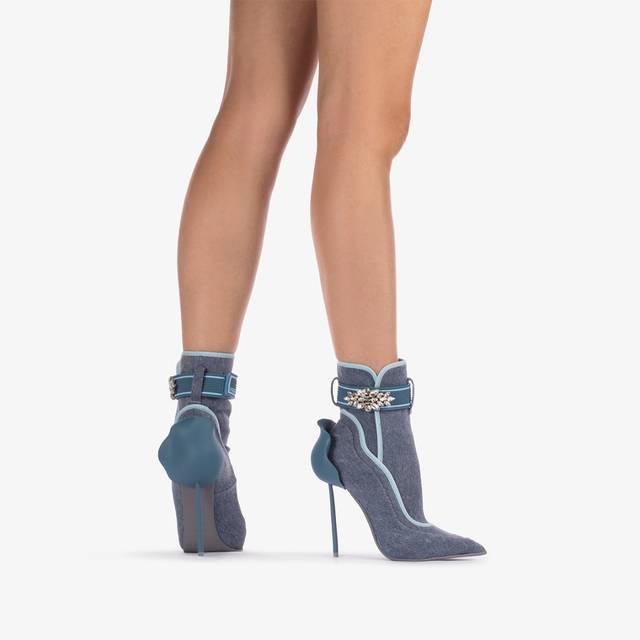 Le Silla Stivaletto denim stretch blu con Cristalli argento Shopping Online