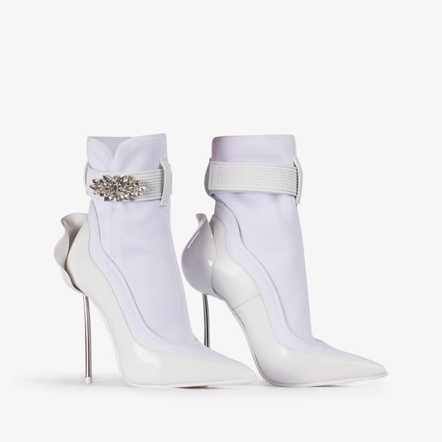 Le Silla Stivaletto pelle e tessuto bianco con Cristalli argento Affare Del Giorno