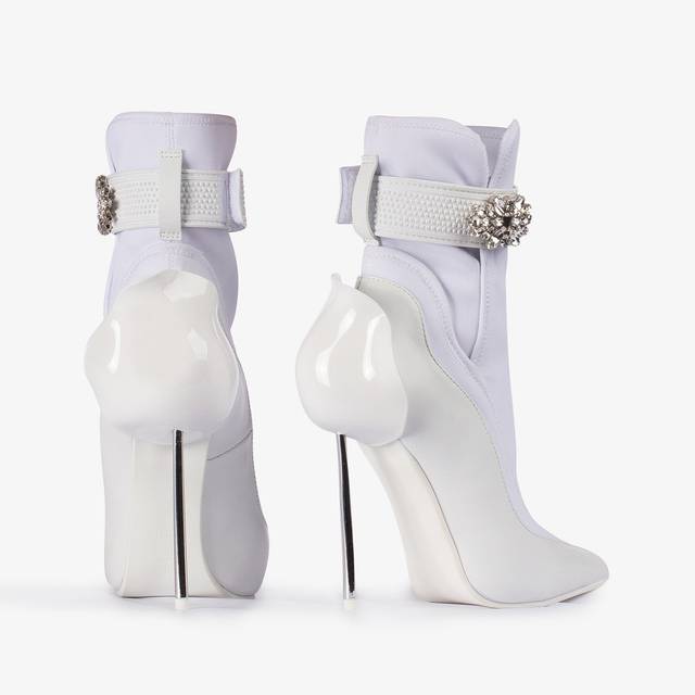 Le Silla Stivaletto pelle e tessuto bianco con Cristalli argento Affare Del Giorno