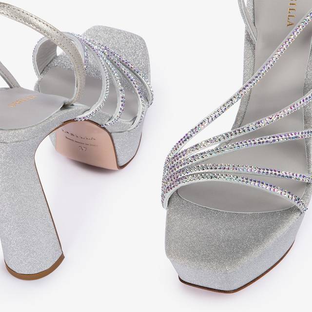 Le Silla Sandalo con plateau tessuto glitterato argento Presa