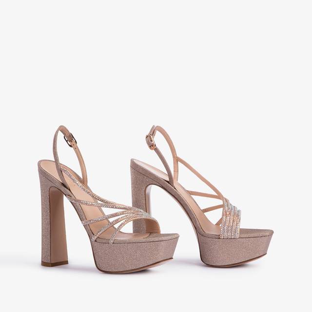 Le Silla Sandalo con plateau tessuto glitterato nude skin Sconto