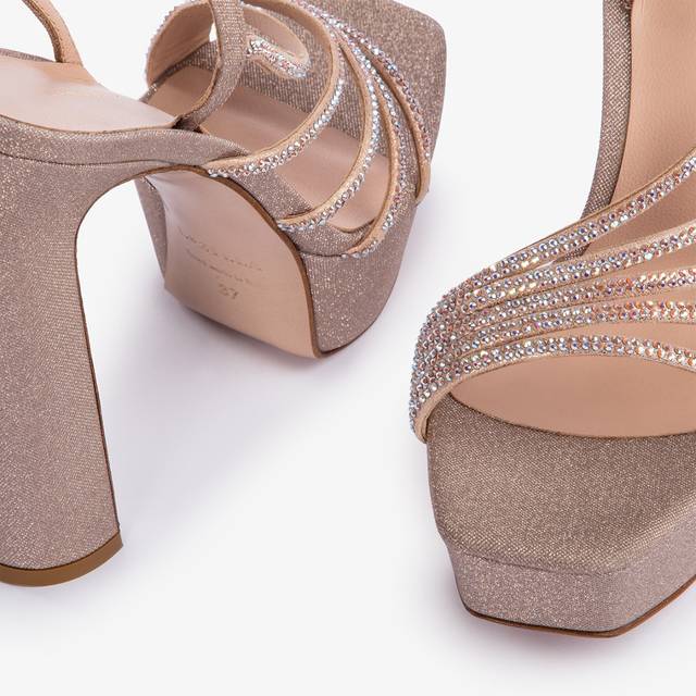 Le Silla Sandalo con plateau tessuto glitterato nude skin Sconto
