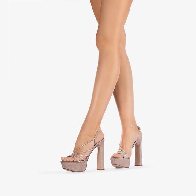 Le Silla Sandalo con plateau tessuto glitterato nude skin Sconto