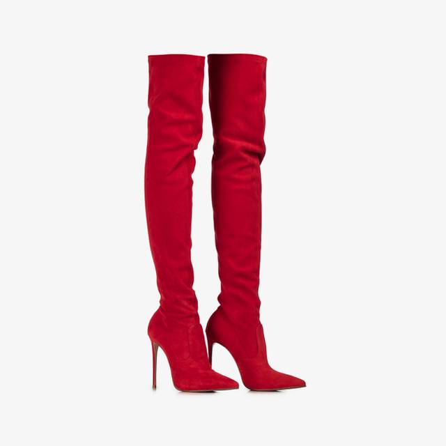 Le Silla Stivale sopra il ginocchio camoscio stretch rosso Shopping online