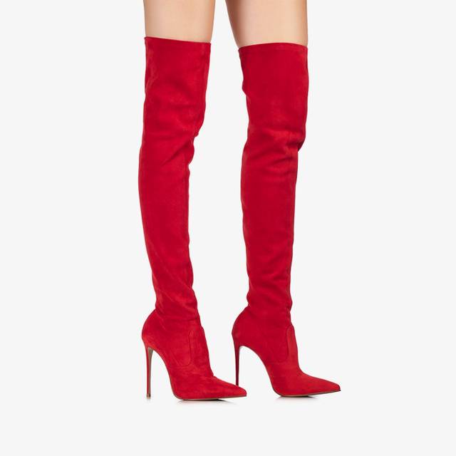 Le Silla Stivale sopra il ginocchio camoscio stretch rosso Shopping online