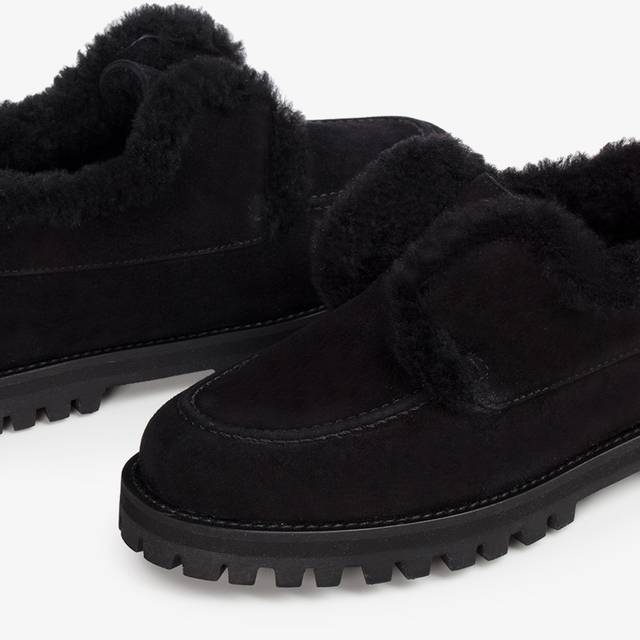 Le Silla Mocassino camoscio nero con fodera montone Liquidazione