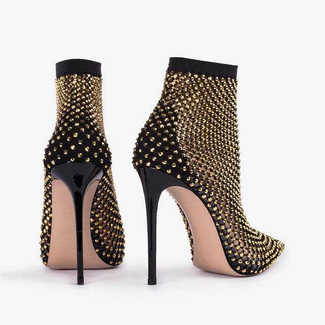 Le Silla Stivaletto calza nera e Cristalli oro Offerta settimanale