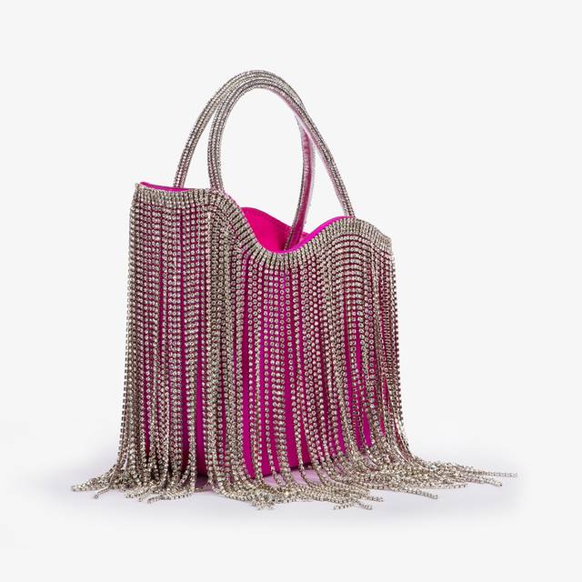 Le Silla Mini bag raso fucsia bouganville con frange argento Italia