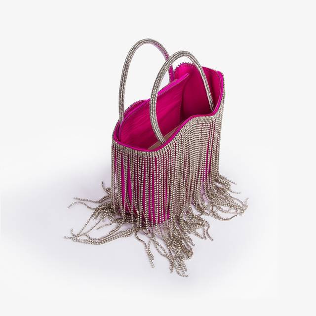 Le Silla Mini bag raso fucsia bouganville con frange argento Italia