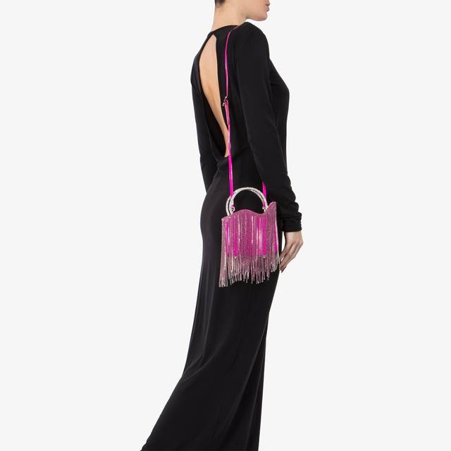 Le Silla Mini bag raso fucsia bouganville con frange argento Italia