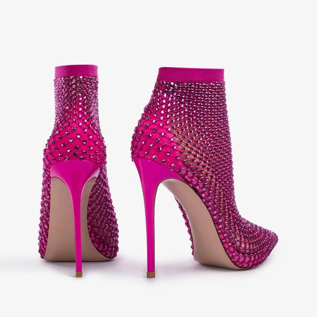 Le Silla Stivaletto calza fucsia bouganville e Cristalli In Linea