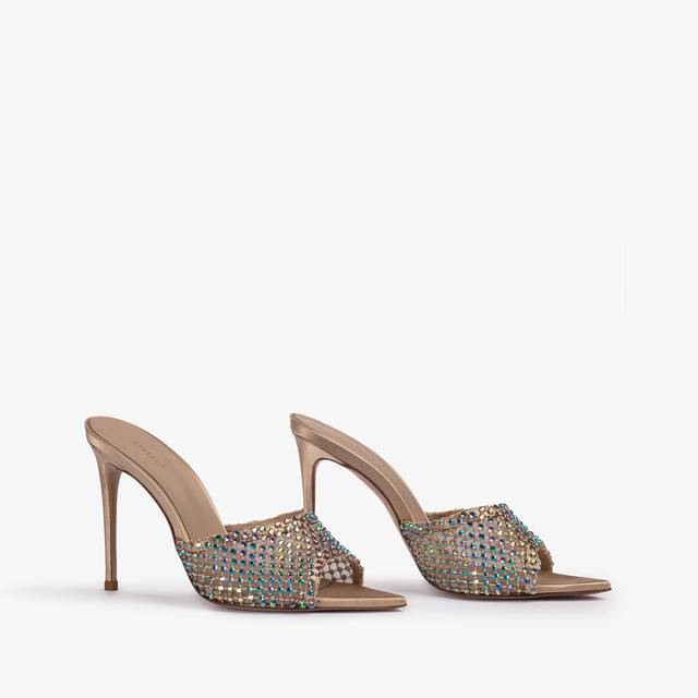Le Silla Sandalo mule gioiello rete oro con Cristalli iridescenti Pezzi Unici