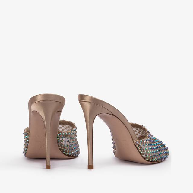 Le Silla Sandalo mule gioiello rete oro con Cristalli iridescenti Pezzi Unici