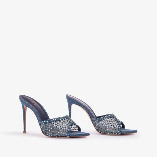 Le Silla Sandalo mule gioiello rete blu denim con Cristalli Soddisfazione Garantita