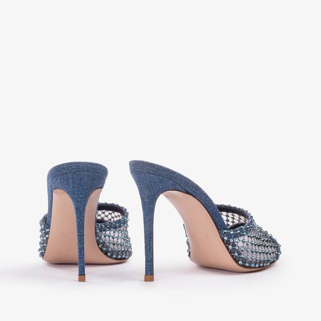 Le Silla Sandalo mule gioiello rete blu denim con Cristalli Soddisfazione Garantita