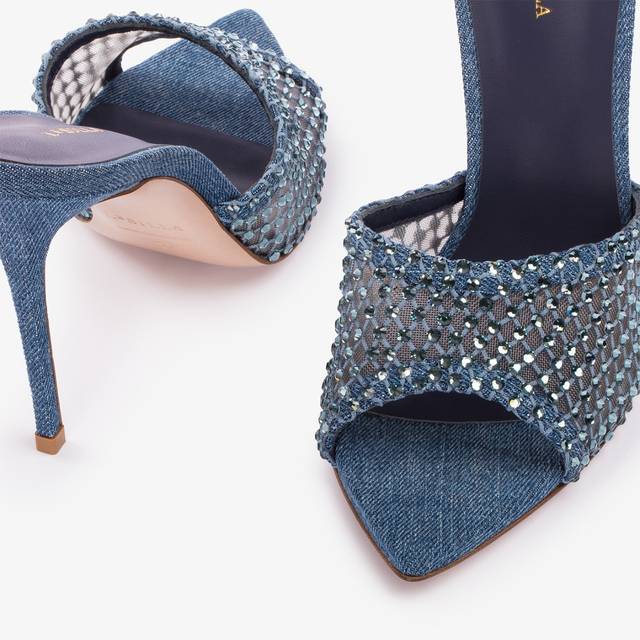 Le Silla Sandalo mule gioiello rete blu denim con Cristalli Soddisfazione Garantita