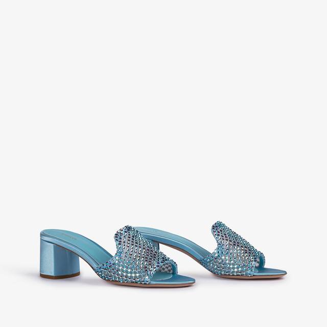 Le Silla Sandalo mule gioiello rete azzurro cielo con Cristalli Offerta esclusiva