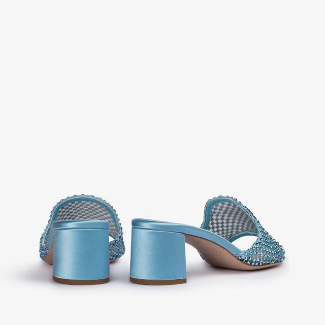 Le Silla Sandalo mule gioiello rete azzurro cielo con Cristalli Offerta esclusiva
