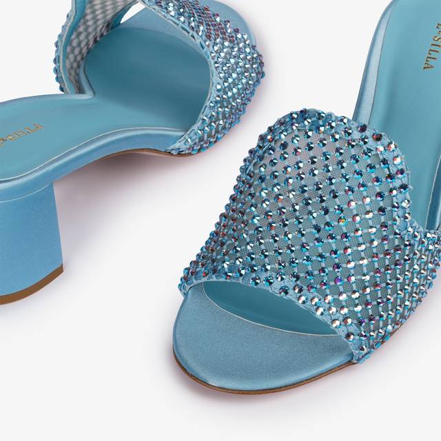 Le Silla Sandalo mule gioiello rete azzurro cielo con Cristalli Offerta esclusiva