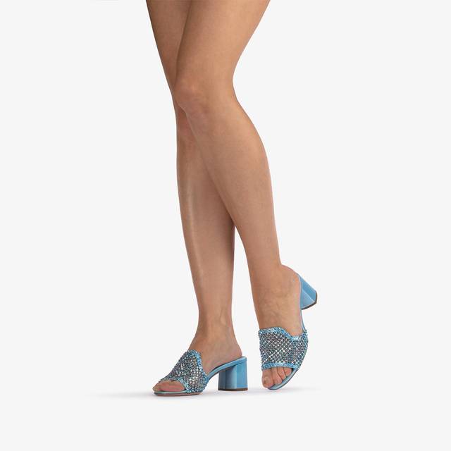Le Silla Sandalo mule gioiello rete azzurro cielo con Cristalli Offerta esclusiva