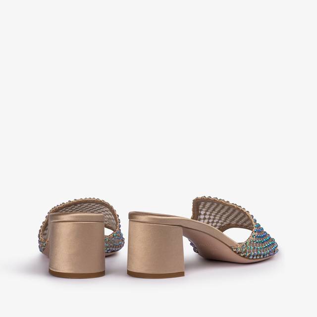 Le Silla Sandalo mule gioiello rete oro con Cristalli iridescenti Black Friday
