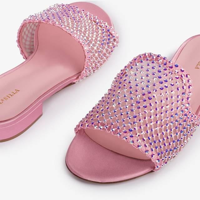 Le Silla Sandalo mule gioiello rete rosa dea con Cristalli Offerta natalizia