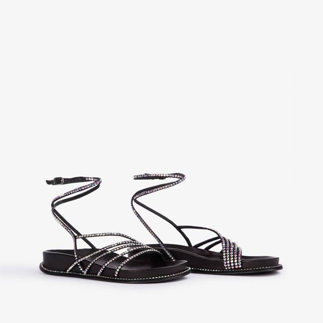 Le Silla Sandalo con plateau raso nero e Cristalli Grandi sconti