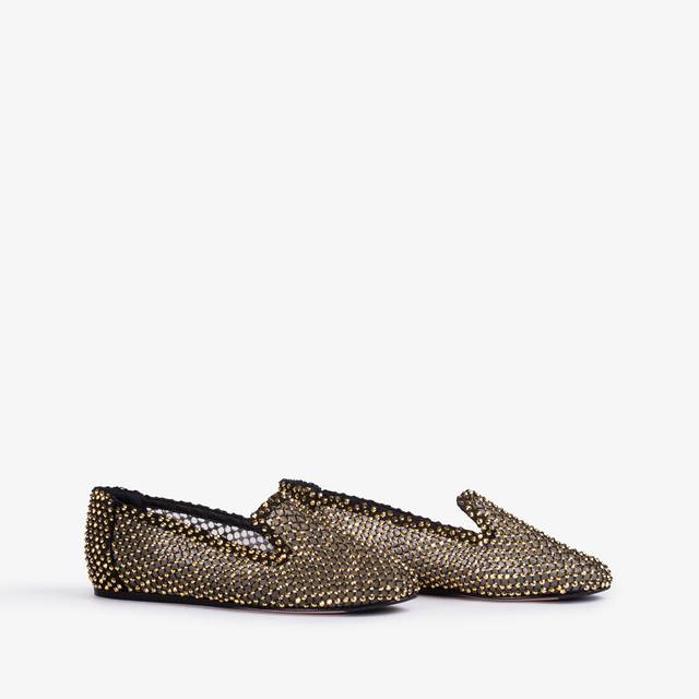 Le Silla Slipper gioiello rete nera e Cristalli oro Offerte speciali