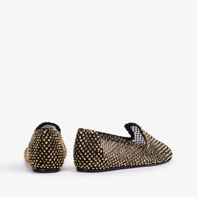 Le Silla Slipper gioiello rete nera e Cristalli oro Offerte speciali