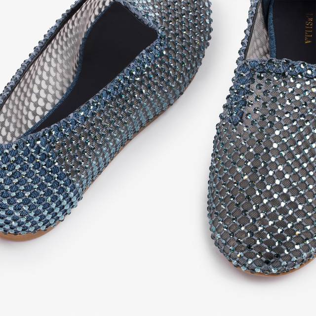 Le Silla Slipper gioiello rete blu denim e Cristalli Sconti VIP