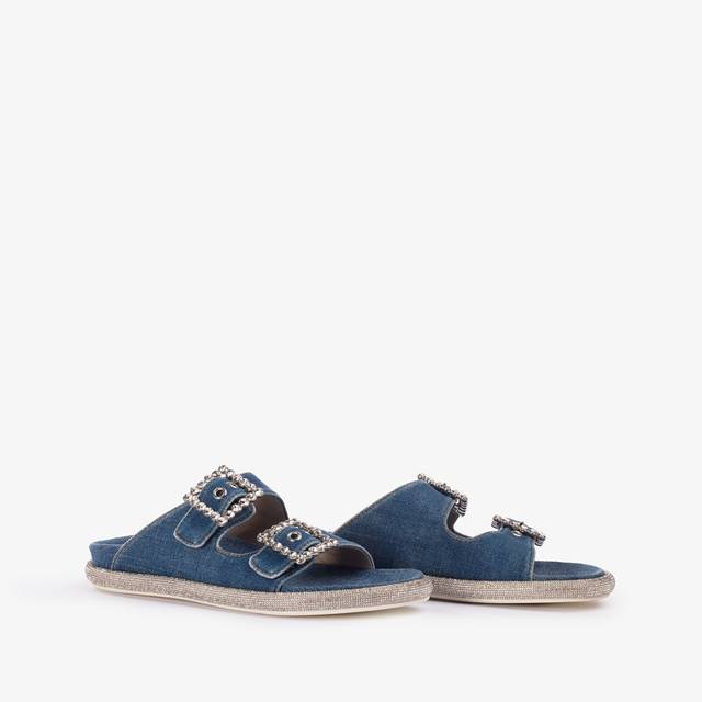 Le Silla Ciabatta denim blu con Cristalli Latest stili