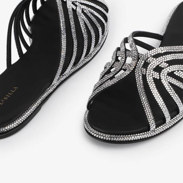 Le Silla Sandalo raso nero con Cristalli argento Ultimi due giorni