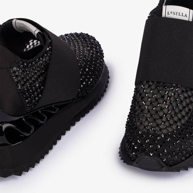 Le Silla Scarpa running raso, rete e Cristalli nero jet Solo un giorno rimasto