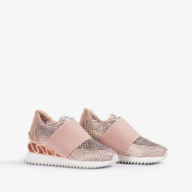 Le Silla Scarpa running raso, rete e Cristalli nude skin Super sconto