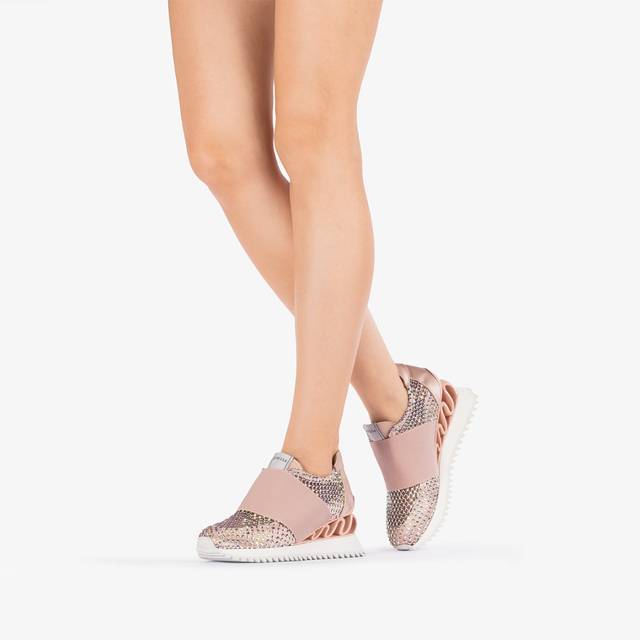 Le Silla Scarpa running raso, rete e Cristalli nude skin Super sconto