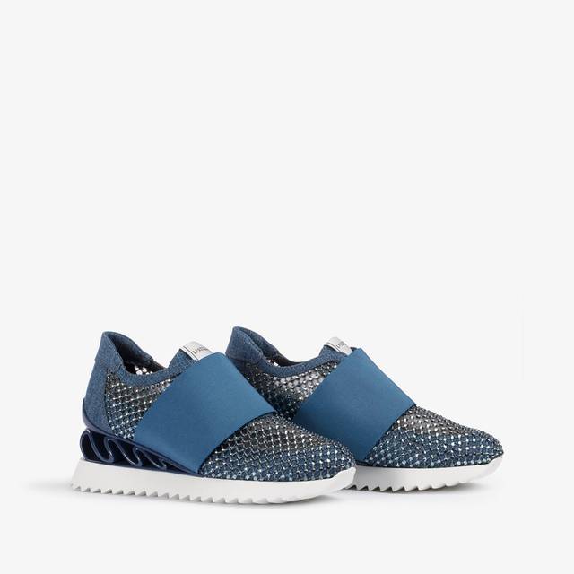 Le Silla Scarpa running denim, rete blu e Cristalli Esporta salva