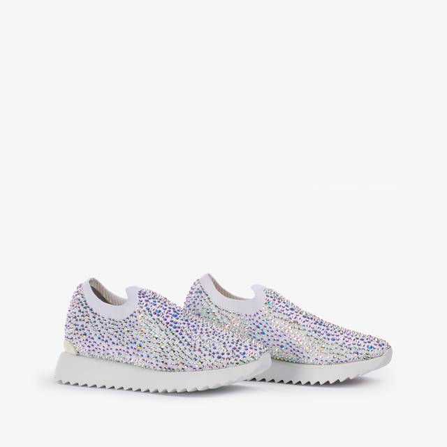 Le Silla Scarpa running tessuto stretch bianca carta e Cristalli Italy