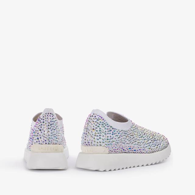 Le Silla Scarpa running tessuto stretch bianca carta e Cristalli Italy
