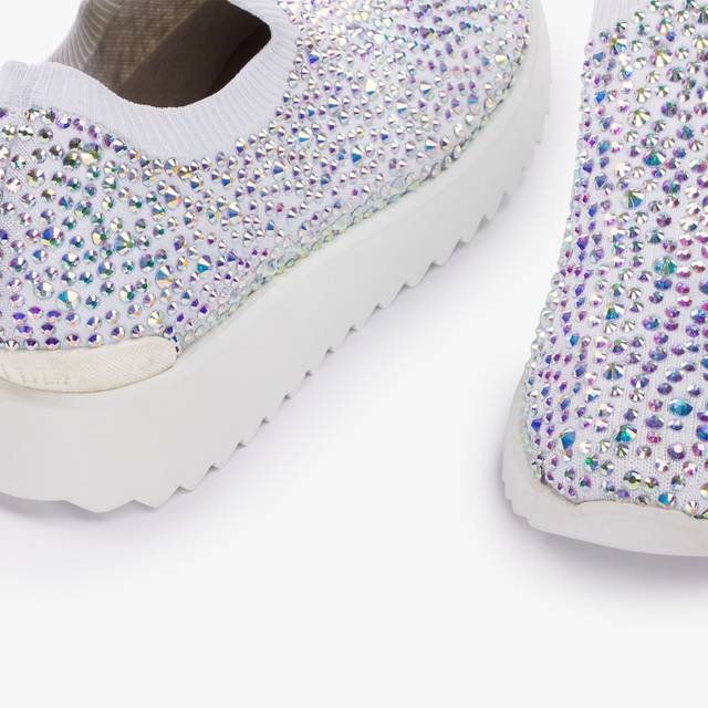 Le Silla Scarpa running tessuto stretch bianca carta e Cristalli Italy