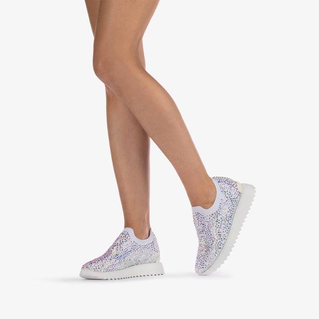 Le Silla Scarpa running tessuto stretch bianca carta e Cristalli Italy