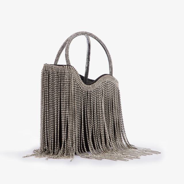 Le Silla Mini bag raso nero con frange argento Soddisfazione Garantita