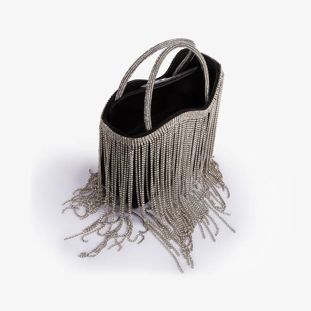 Le Silla Mini bag raso nero con frange argento Soddisfazione Garantita