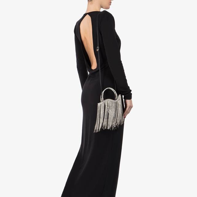 Le Silla Mini bag raso nero con frange argento Soddisfazione Garantita