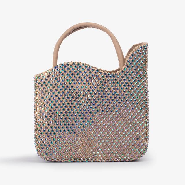 Le Silla Small bag raso oro con Cristalli iridescenti Consegna Veloce
