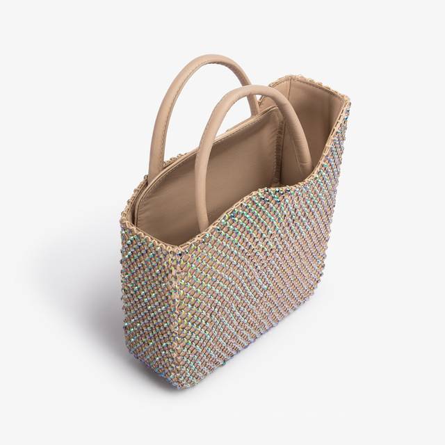 Le Silla Small bag raso oro con Cristalli iridescenti Consegna Veloce
