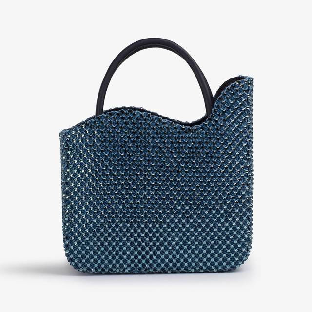 Le Silla Small bag raso blu denim con Cristalli Fino Al -60%