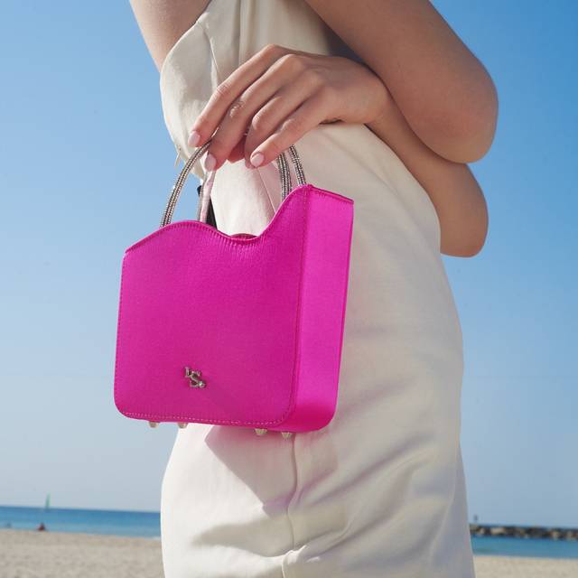 Le Silla Small bag raso fucsia bouganville e Cristalli Prezzo Ridotto