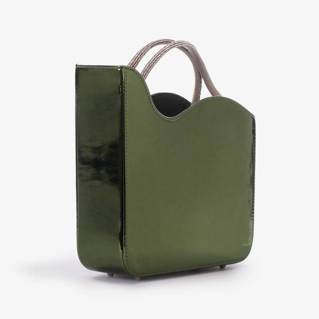 Le Silla Small bag metallizzata verde pirite e Cristalli In Vendita