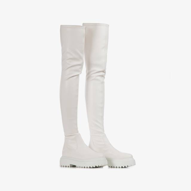Le Silla Stivale sopra il ginocchio pelle vegan stretch bianco Saldi