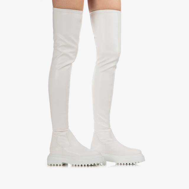 Le Silla Stivale sopra il ginocchio pelle vegan stretch bianco Saldi